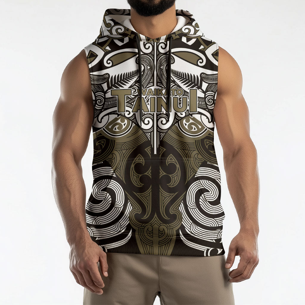 Personalised Maori Waikato Tainui Sleeveless Hoodie Silver Fern Kowhaiwhai Art