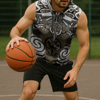 Personalised Maori Waikato Tainui Sleeveless Hoodie Silver Fern Kowhaiwhai Art
