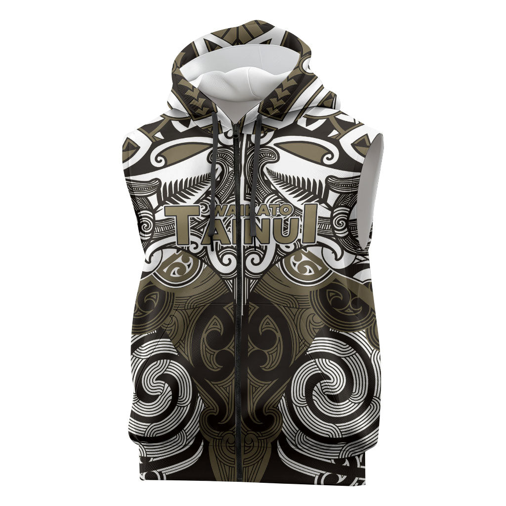 Personalised Maori Waikato Tainui Sleeveless Zip Hoodie Silver Fern Kowhaiwhai Art