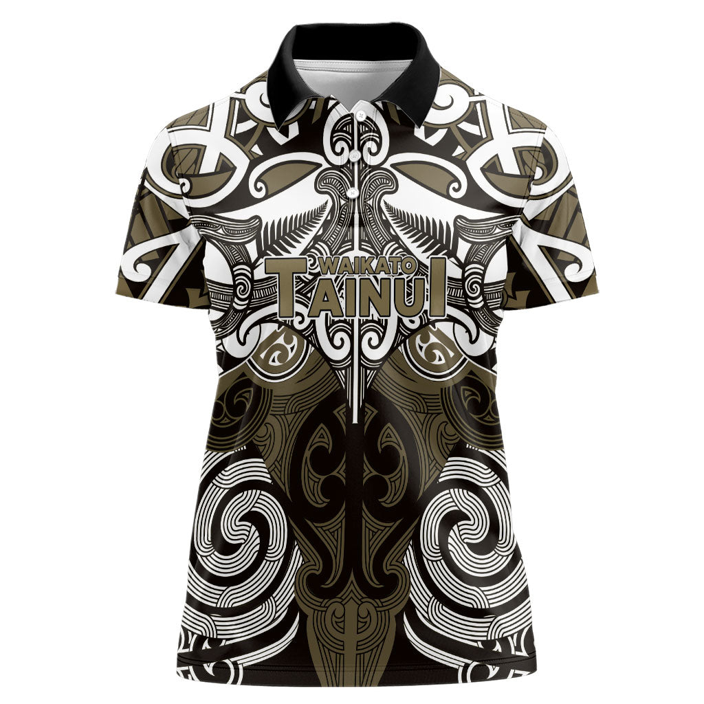 Personalised Maori Waikato Tainui Women Polo Shirt Silver Fern Kowhaiwhai Art