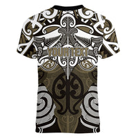 Personalised Maori Waikato Tainui Women V-Neck T-Shirt Silver Fern Kowhaiwhai Art