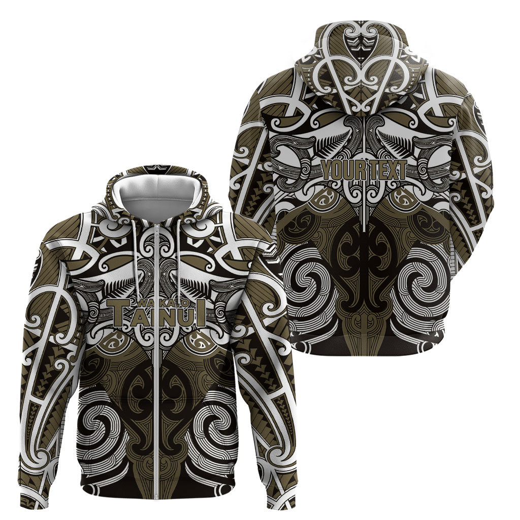 Personalised Maori Waikato Tainui Zip Hoodie Silver Fern Kowhaiwhai Art