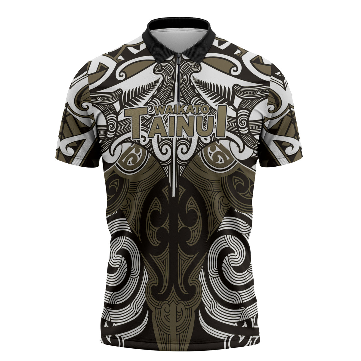 Personalised Maori Waikato Tainui Zipper Polo Shirt Silver Fern Kowhaiwhai Art