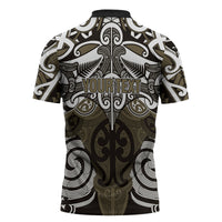 Personalised Maori Waikato Tainui Zipper Polo Shirt Silver Fern Kowhaiwhai Art