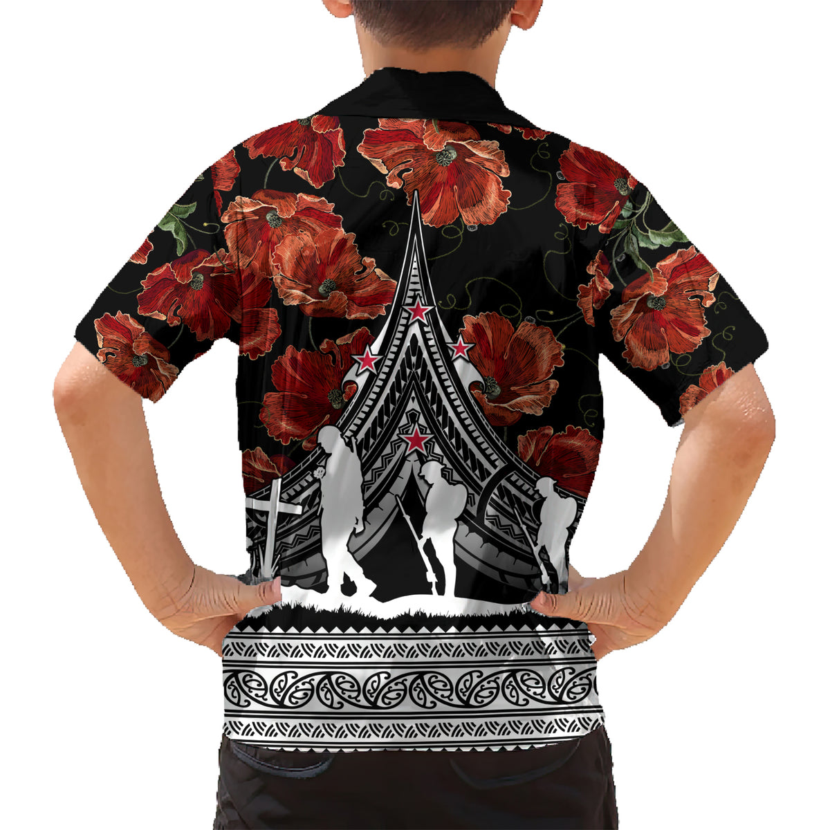 New Zealand ANZAC Day Family Matching Short Sleeve Bodycon Dress and Hawaiian Shirt Poppy With Polynesian Pattern LT01 - Polynesian Pride