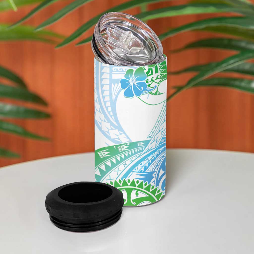 Kia Ora Maori New Zealand Pastel 4 in 1 Can Cooler Tumbler Sun Ta Moko Aqua Green Version LT01 - Polynesian Pride