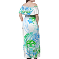 Kia Ora Maori New Zealand Pastel Family Matching Off Shoulder Maxi Dress and Hawaiian Shirt Sun Ta Moko Aqua Green Version LT01 - Polynesian Pride