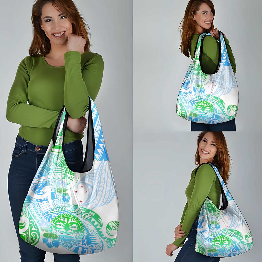Kia Ora Maori New Zealand Pastel Grocery Bag Sun Ta Moko Aqua Green Version