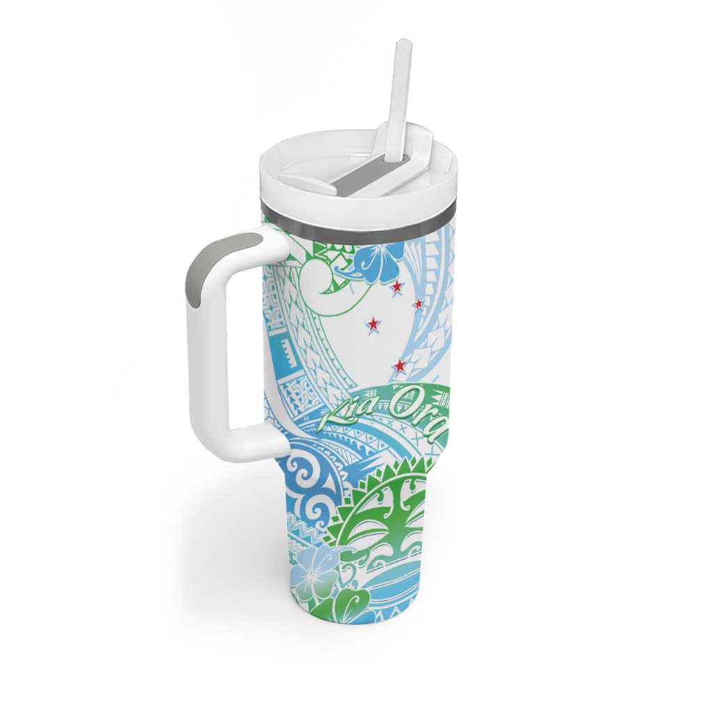 Kia Ora Maori New Zealand Pastel Tumbler With Handle Sun Ta Moko Aqua Green Version