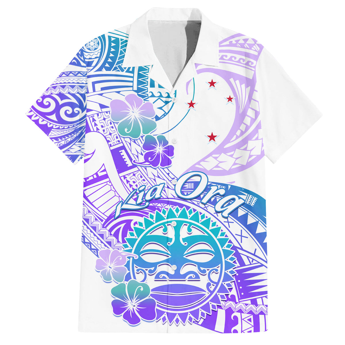 Kia Ora Maori New Zealand Pastel Family Matching Off Shoulder Maxi Dress and Hawaiian Shirt Sun Ta Moko Violet Version LT01 Dad's Shirt - Short Sleeve Purple - Polynesian Pride