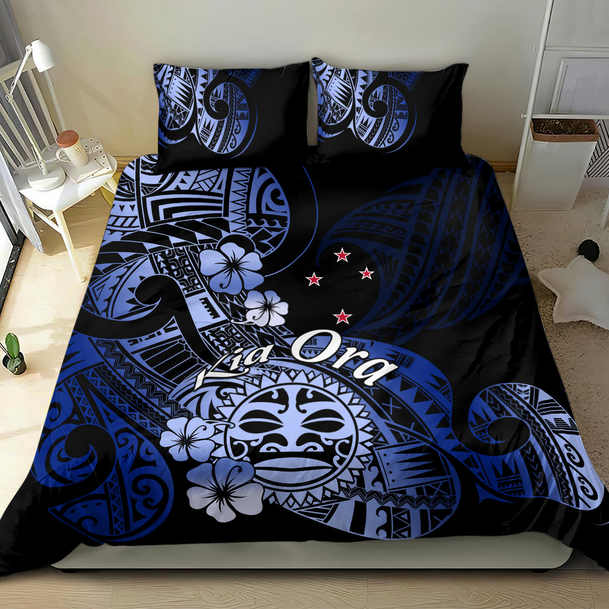 Aotearoa Kia Ora New Zealand Ta Moko Blue Version Bedding Set LT01 - Polynesian Pride