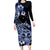 Aotearoa Kia Ora New Zealand Ta Moko Blue Version Long Sleeve Bodycon Dress LT01 Long Dress Blue - Polynesian Pride