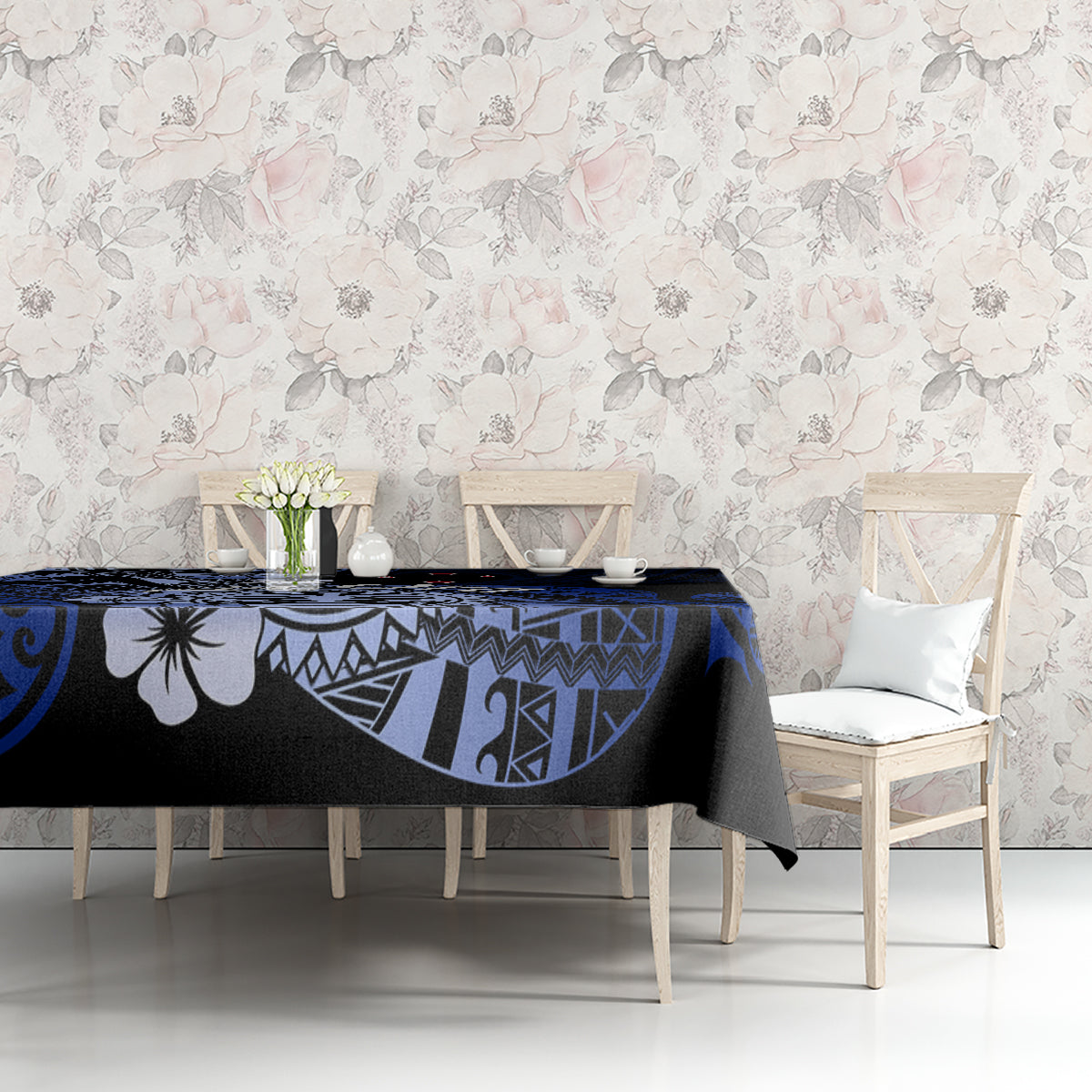 Aotearoa Kia Ora New Zealand Ta Moko Blue Version Tablecloth LT01 - Polynesian Pride