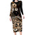 Aotearoa Kia Ora New Zealand Ta Moko Gold Version Long Sleeve Bodycon Dress LT01 Long Dress Gold - Polynesian Pride