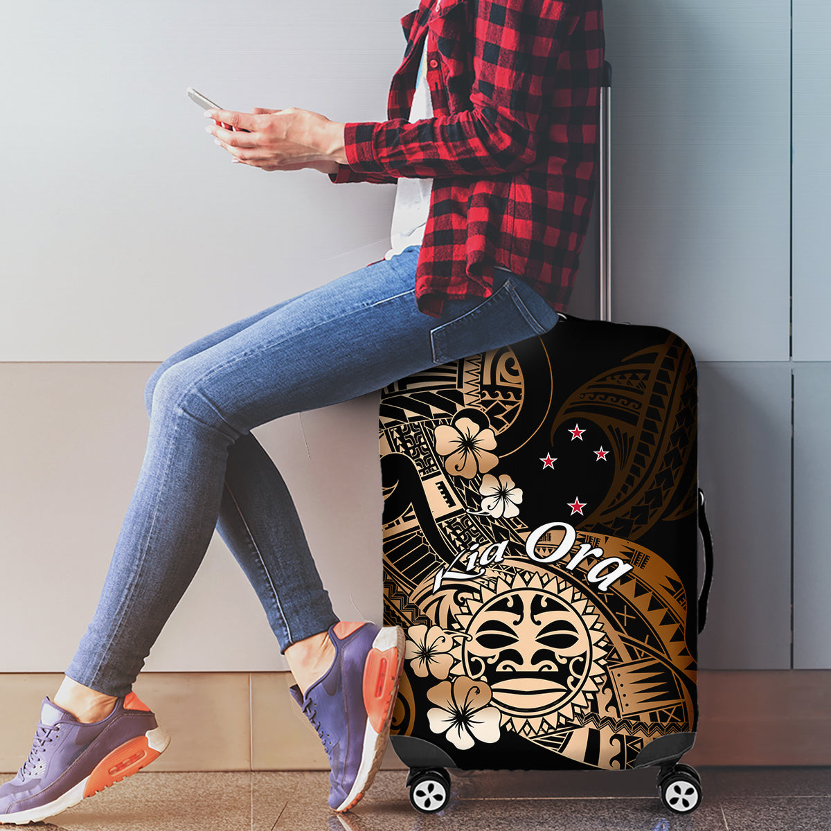 Aotearoa Kia Ora New Zealand Ta Moko Gold Version Luggage Cover LT01 - Polynesian Pride