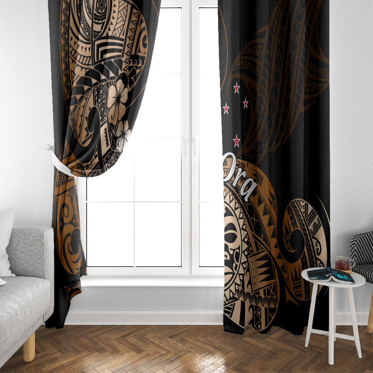 Aotearoa Kia Ora New Zealand Ta Moko Gold Version Window Curtain LT01 - Polynesian Pride