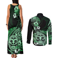 Aotearoa Kia Ora New Zealand Ta Moko Green Version Couples Matching Tank Maxi Dress and Long Sleeve Button Shirt LT01 - Polynesian Pride