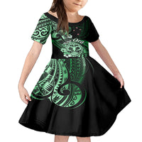 Aotearoa Kia Ora New Zealand Ta Moko Green Version Family Matching Off Shoulder Maxi Dress and Hawaiian Shirt LT01 Daughter's Dress Green - Polynesian Pride