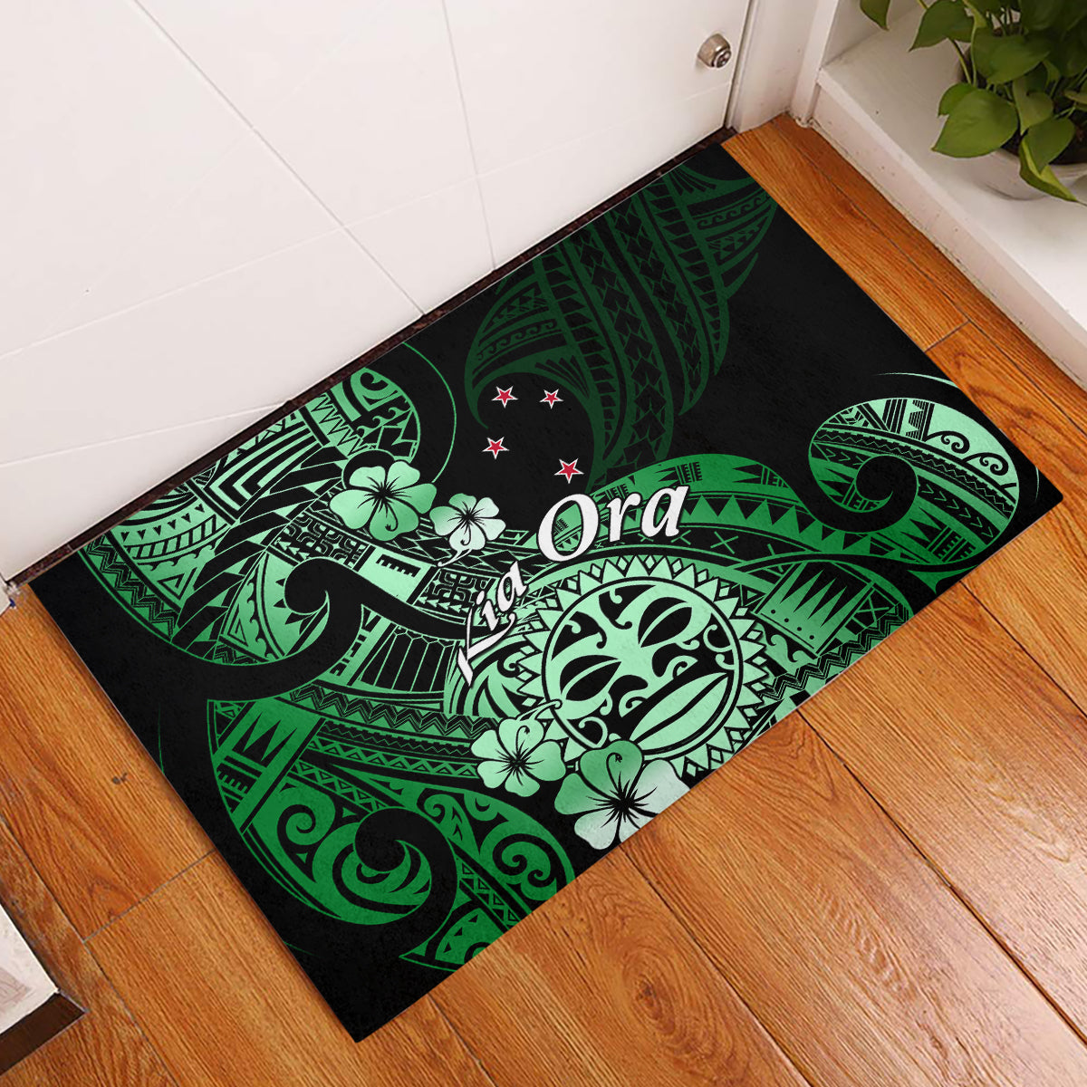 Aotearoa Kia Ora New Zealand Ta Moko Green Version Rubber Doormat LT01 Green - Polynesian Pride