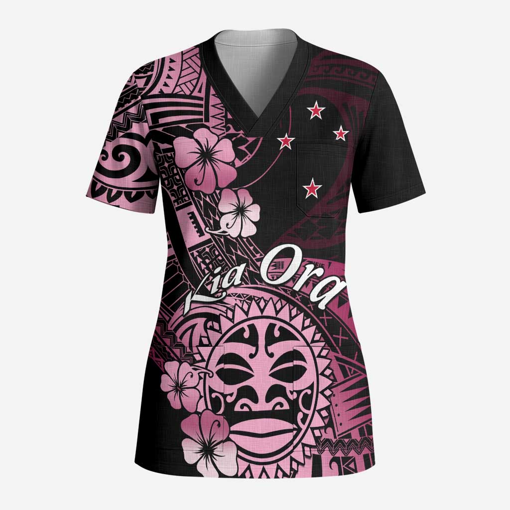 Aotearoa Kia Ora New Zealand Ta Moko Pink Version Scrub Top - Polynesian Pride