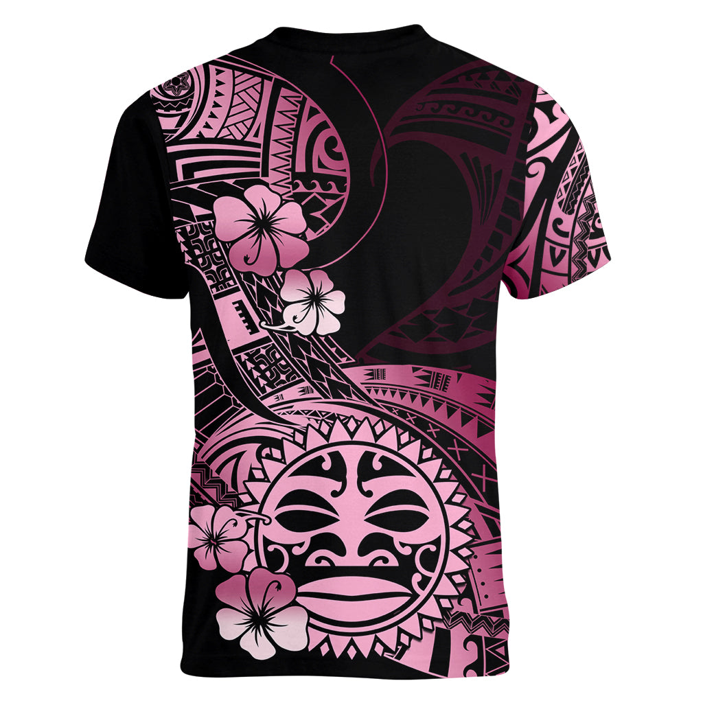 Aotearoa Kia Ora New Zealand Ta Moko Pink Version Women V Neck T Shirt LT01 - Polynesian Pride