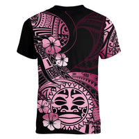 Aotearoa Kia Ora New Zealand Ta Moko Pink Version Women V Neck T Shirt LT01 - Polynesian Pride