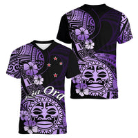 Aotearoa Kia Ora New Zealand Ta Moko Purple Version Women V Neck T Shirt LT01 - Polynesian Pride