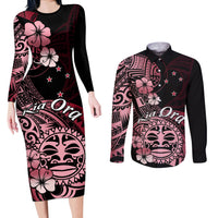 Aotearoa Kia Ora New Zealand Ta Moko Red Version Couples Matching Long Sleeve Bodycon Dress and Long Sleeve Button Shirt LT01 Red - Polynesian Pride
