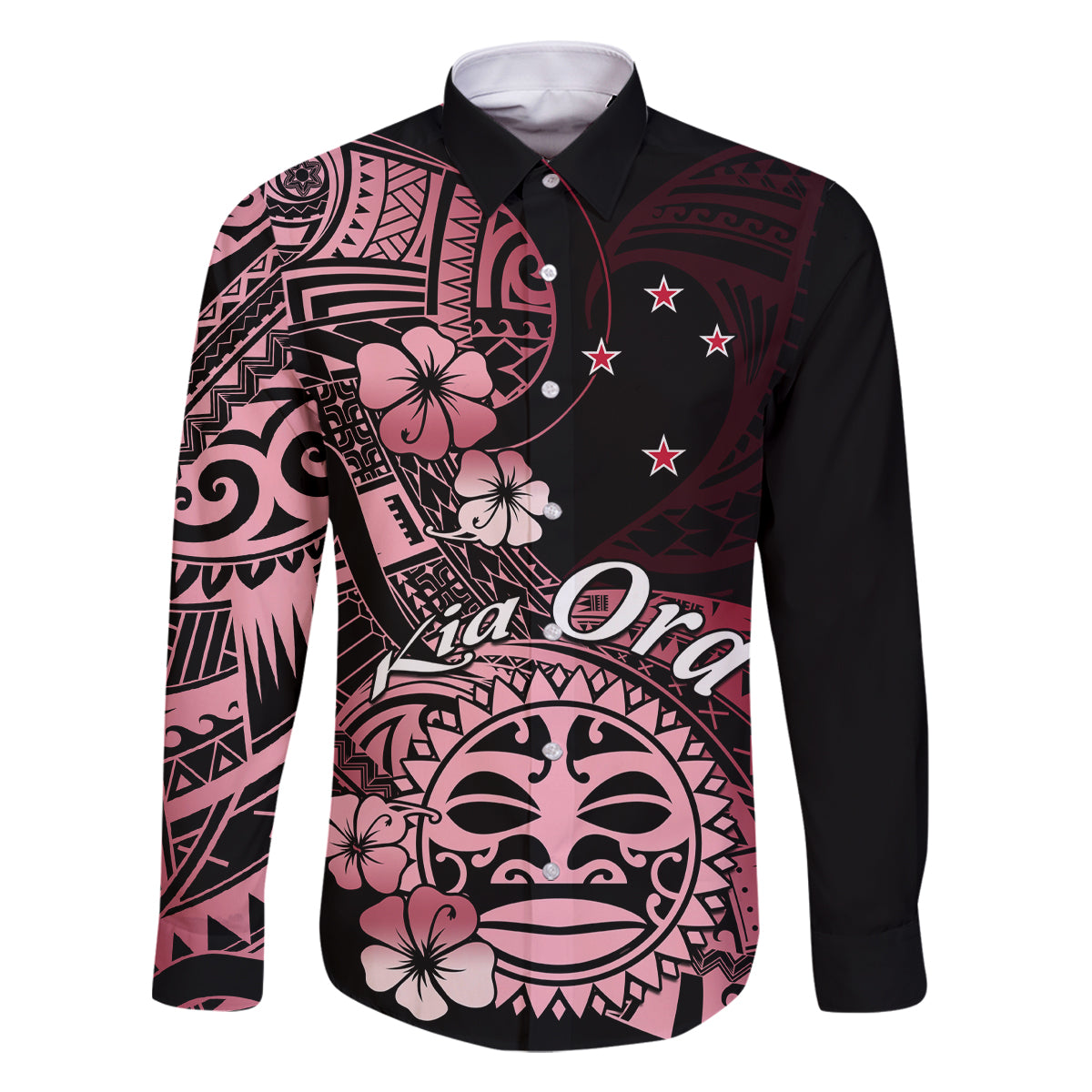 Aotearoa Kia Ora New Zealand Ta Moko Red Version Family Matching Off Shoulder Maxi Dress and Hawaiian Shirt LT01 Dad's Shirt - Long Sleeve Red - Polynesian Pride