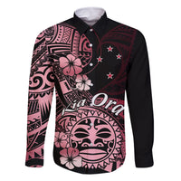 Aotearoa Kia Ora New Zealand Ta Moko Red Version Family Matching Tank Maxi Dress and Hawaiian Shirt LT01 Dad's Shirt - Long Sleeve Red - Polynesian Pride