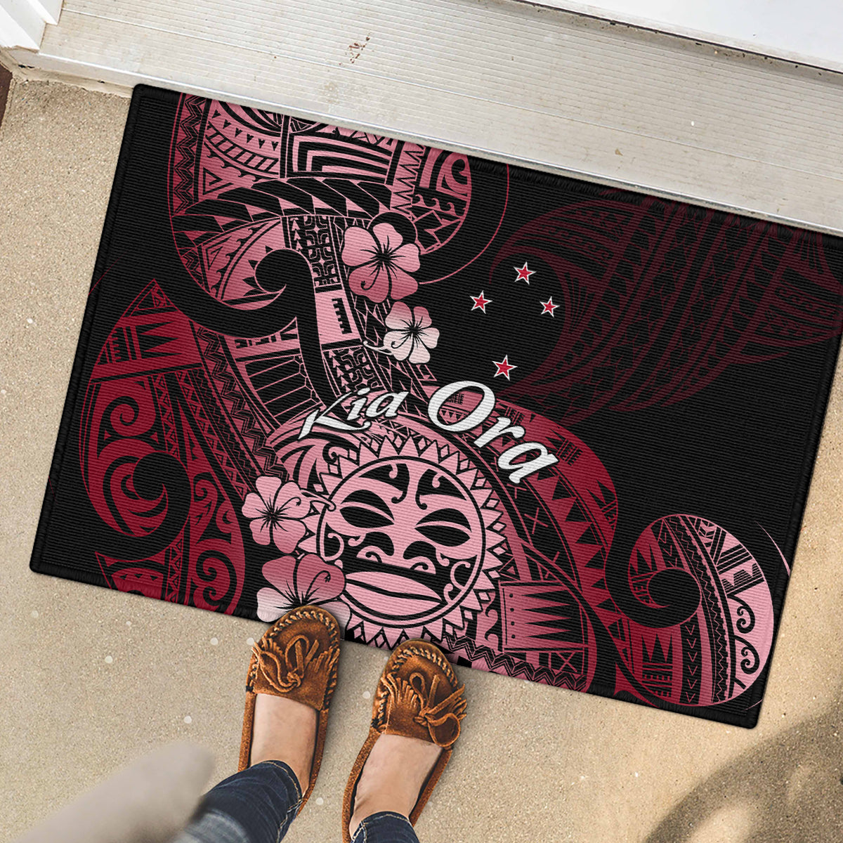 Aotearoa Kia Ora New Zealand Ta Moko Red Version Rubber Doormat LT01 - Polynesian Pride