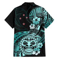 Aotearoa Kia Ora New Zealand Ta Moko Turquoise Version Family Matching Off Shoulder Maxi Dress and Hawaiian Shirt LT01 - Polynesian Pride