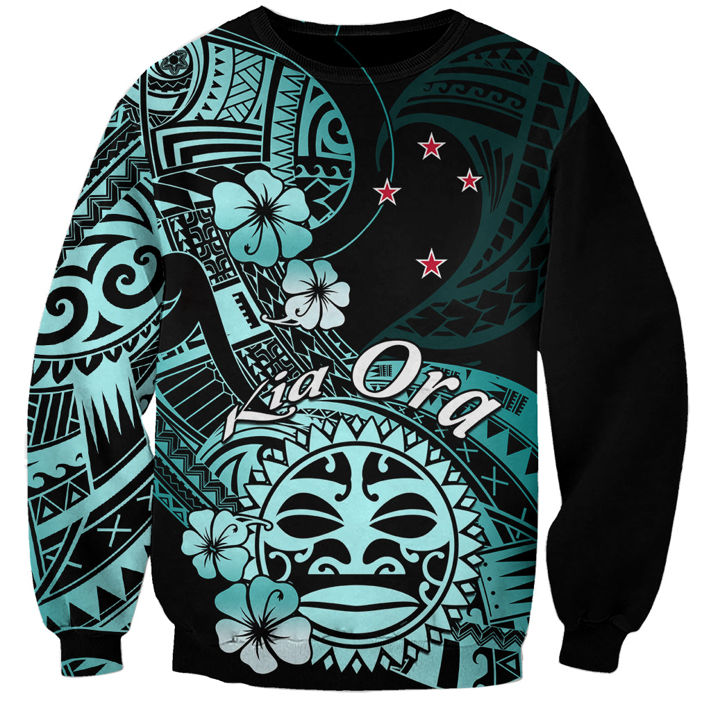 Aotearoa Kia Ora New Zealand Ta Moko Turquoise Version Sweatshirt LT01 Unisex Turquoise - Polynesian Pride