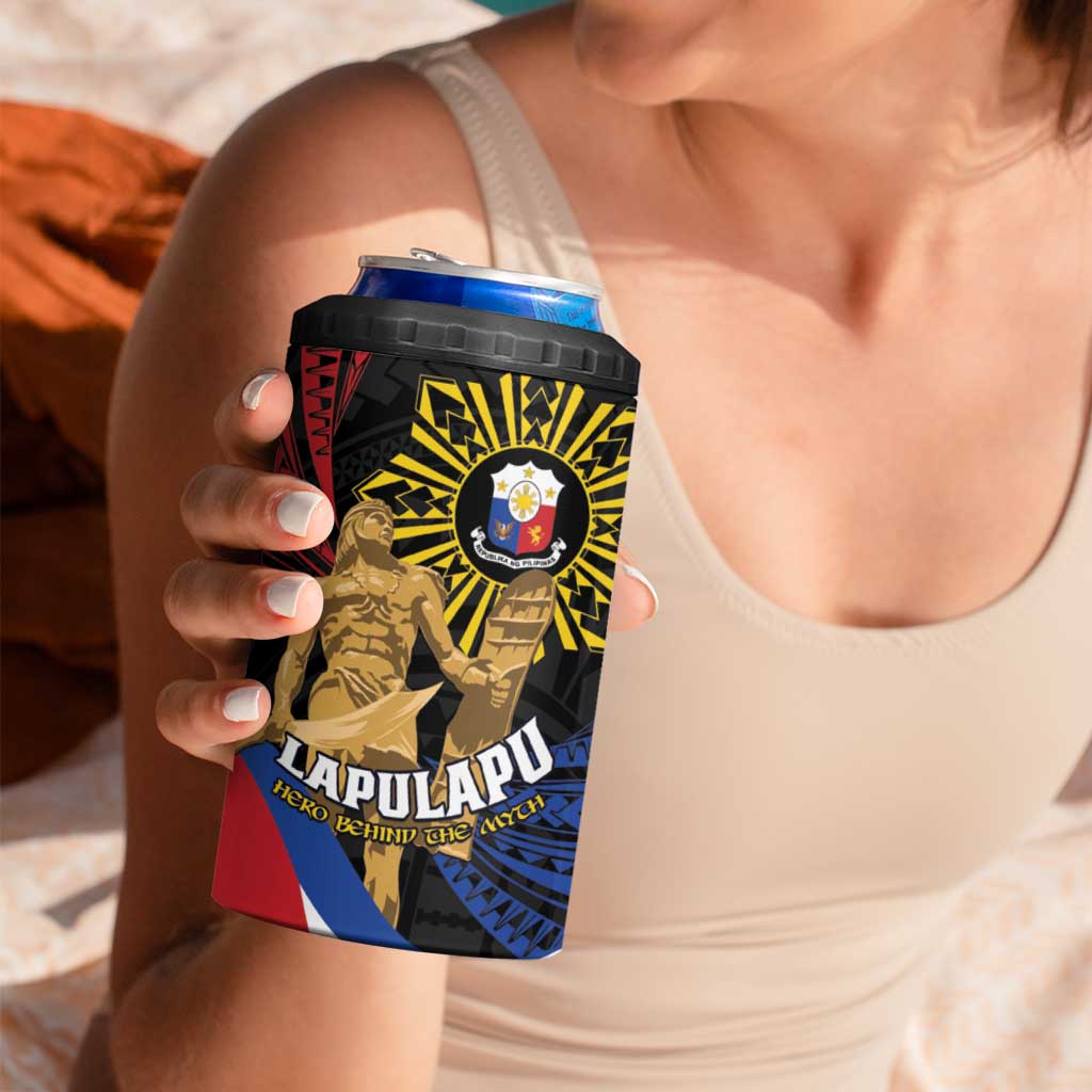 Personalized Lapulapu The First Filipino Hero 4 in 1 Can Cooler Tumbler Polynesian Pattern