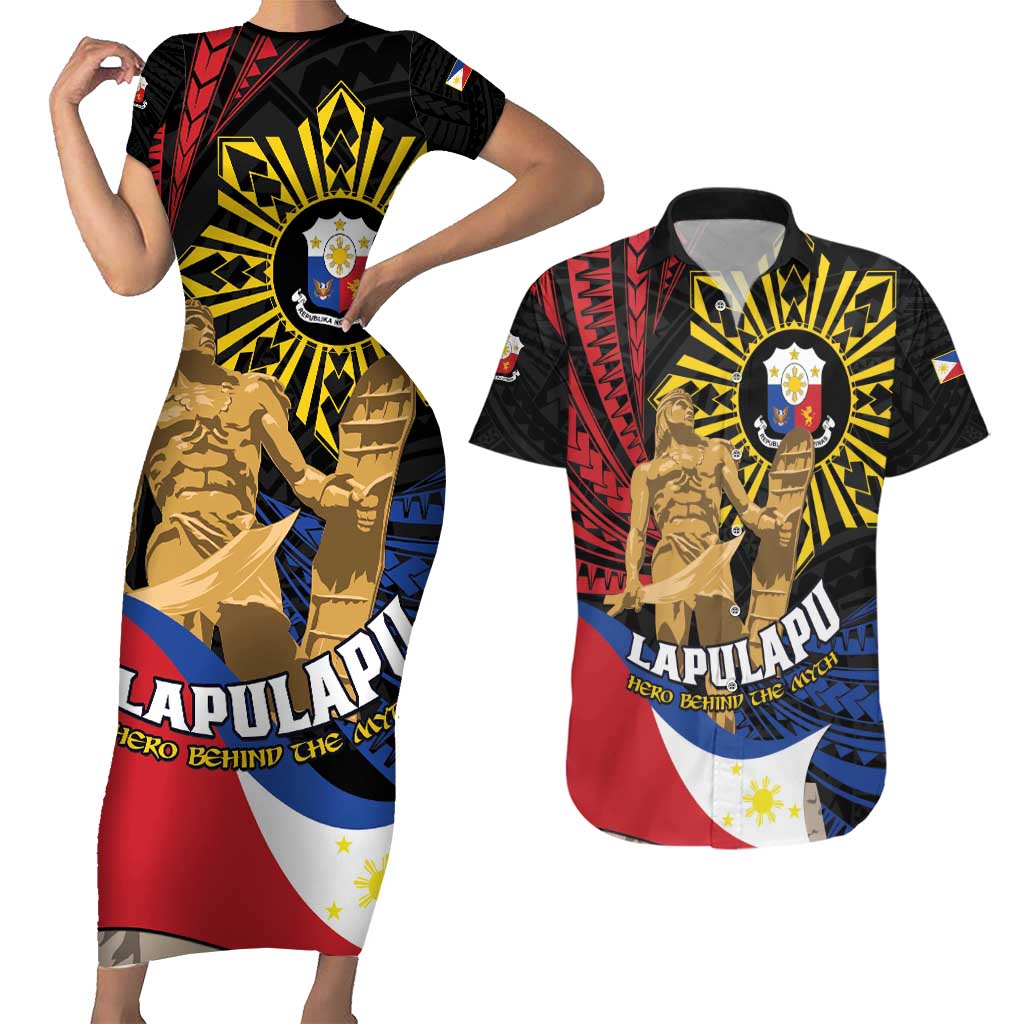 Personalized Lapulapu The First Filipino Hero Couples Matching Short Sleeve Bodycon Dress and Hawaiian Shirt Polynesian Pattern LT01 Black - Polynesian Pride