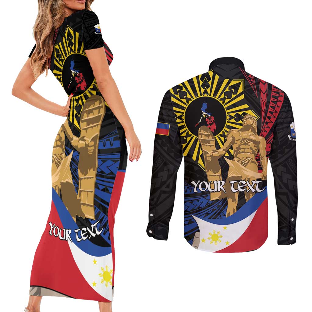 Personalized Lapulapu The First Filipino Hero Couples Matching Short Sleeve Bodycon Dress and Long Sleeve Button Shirt Polynesian Pattern