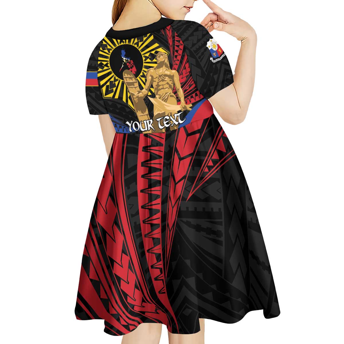 Personalized Lapulapu The First Filipino Hero Kid Short Sleeve Dress Polynesian Pattern