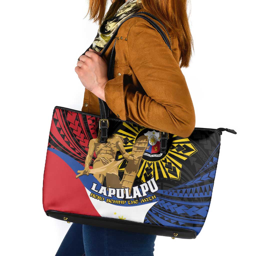 Lapulapu The First Filipino Hero Leather Tote Bag Polynesian Pattern