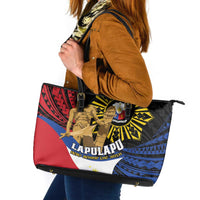 Lapulapu The First Filipino Hero Leather Tote Bag Polynesian Pattern