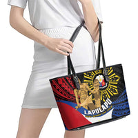 Lapulapu The First Filipino Hero Leather Tote Bag Polynesian Pattern
