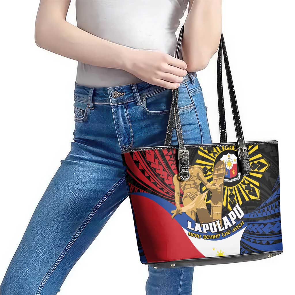 Lapulapu The First Filipino Hero Leather Tote Bag Polynesian Pattern