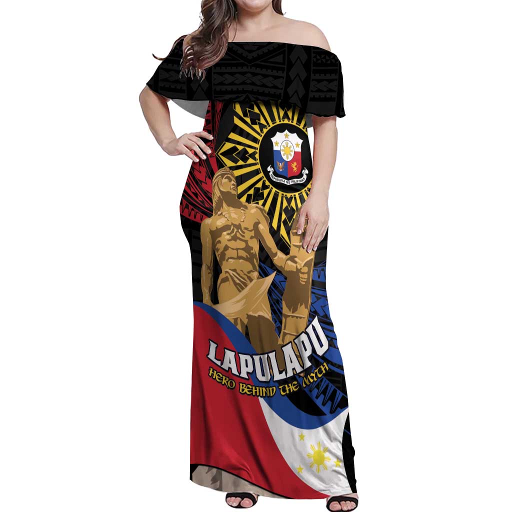 Personalized Lapulapu The First Filipino Hero Off Shoulder Maxi Dress Polynesian Pattern