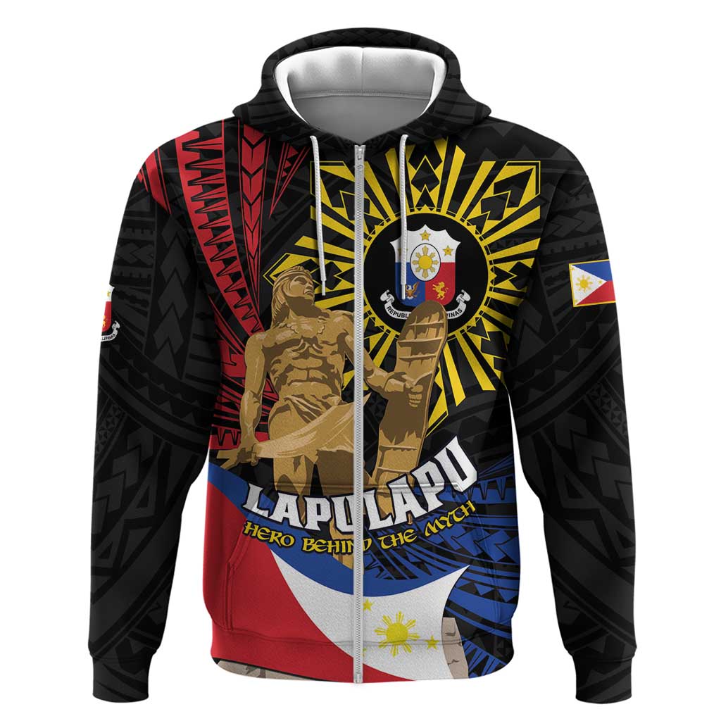 Personalized Lapulapu The First Filipino Hero Zip Hoodie Polynesian Pattern LT01 Zip Hoodie Black - Polynesian Pride