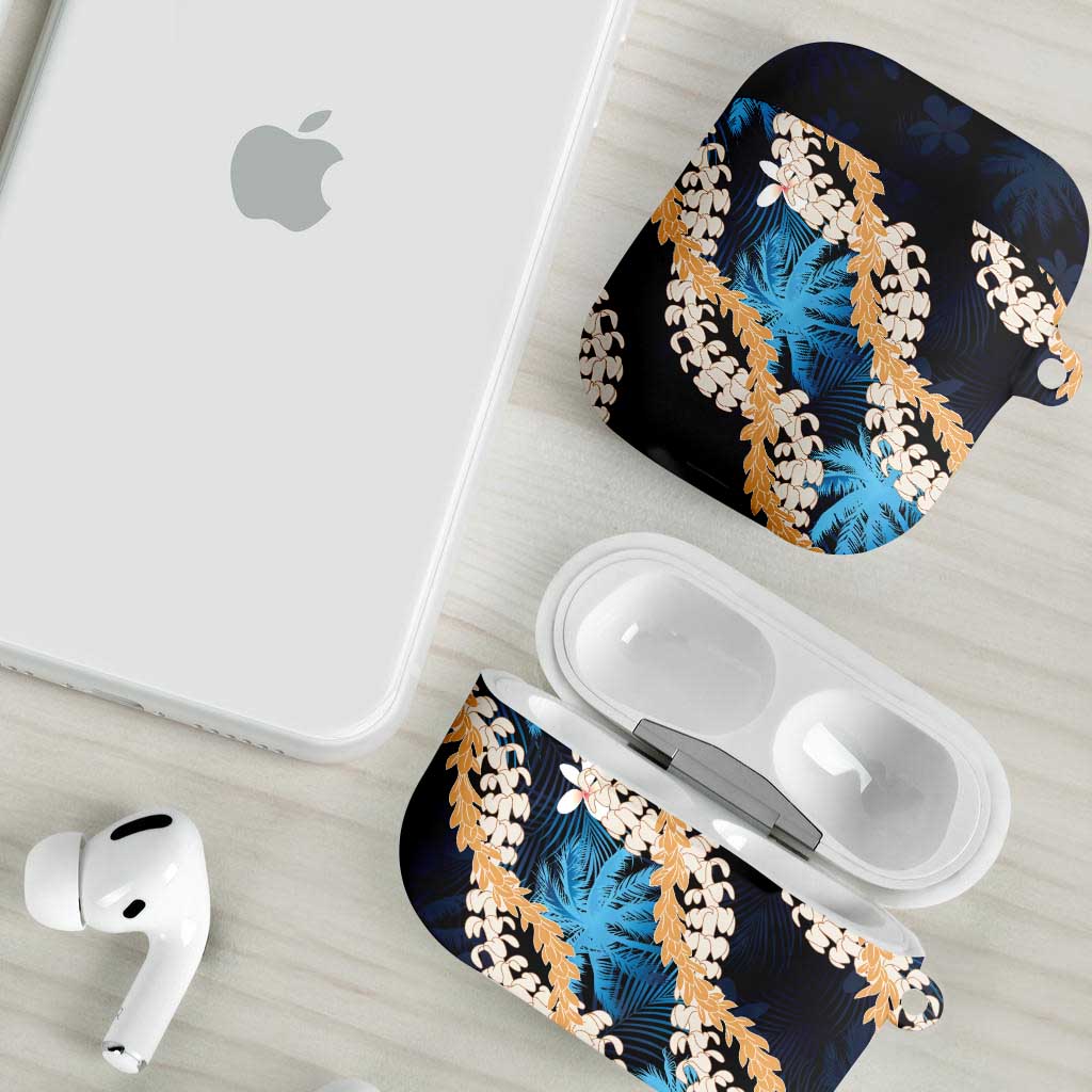 Puakenikeni Maile Lei AirPods Case Frangipani Blue Tropical Leaves