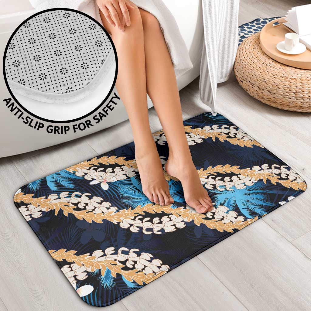 Puakenikeni Maile Lei Bathroom Set Frangipani Blue Tropical Leaves
