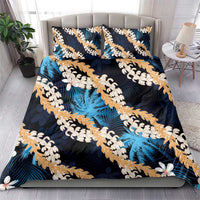 Puakenikeni Maile Lei Bedding Set Frangipani Blue Tropical Leaves