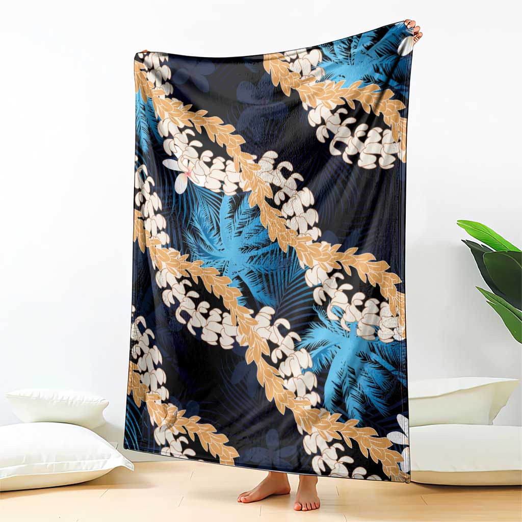 Puakenikeni Maile Lei Blanket Frangipani Blue Tropical Leaves