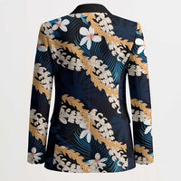 Puakenikeni Maile Lei Blazer Frangipani Blue Tropical Leaves