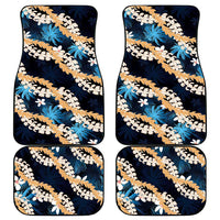 Puakenikeni Maile Lei Car Mats Frangipani Blue Tropical Leaves
