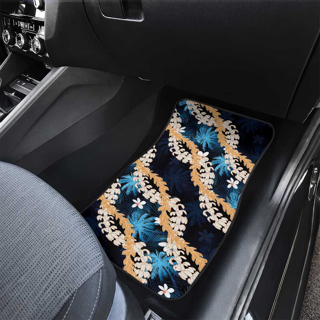 Puakenikeni Maile Lei Car Mats Frangipani Blue Tropical Leaves